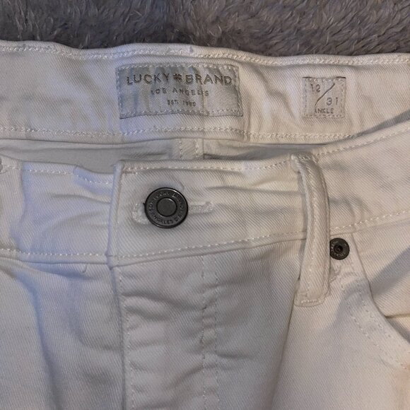 Lucky Brand White Skinny Jeans • Raw Hem • Stretch Denim • Women’s size 12/31 - Picture 5 of 6